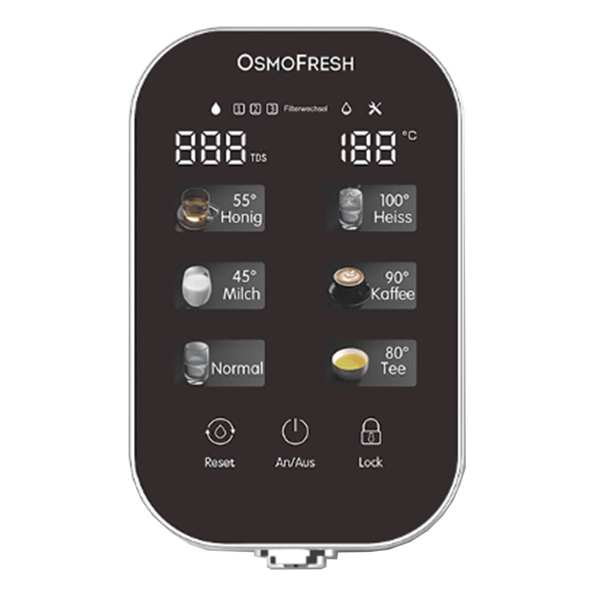 Display Quella Life Display Quella Life mit Auswahl der Temperaturstufen